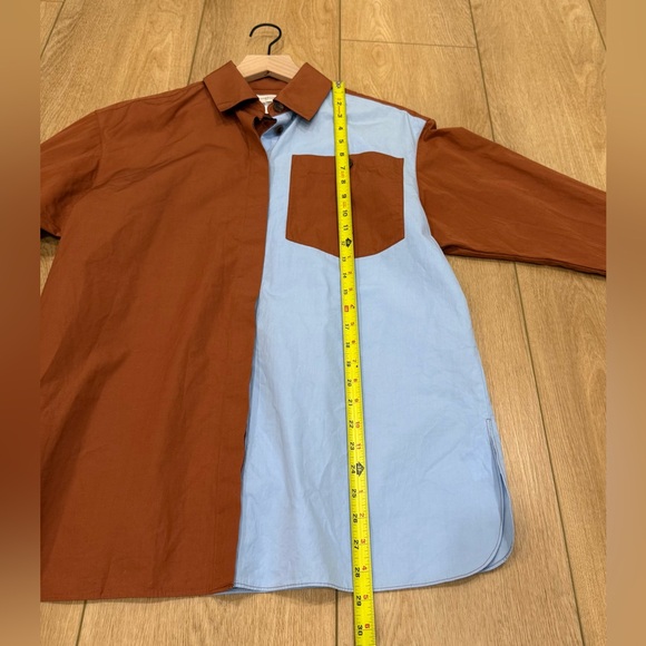 Lafayette 148 Oversized Colorblock Shirt XS S Fits M Blue Brown - Picture 7 of 9